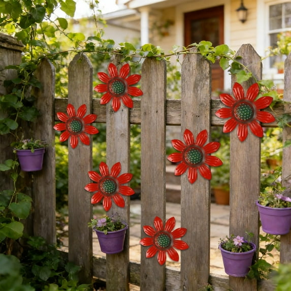 Metal Flowers Outdoor Decorations, Metal Wall Art Hanging Decorations for Outdoor Fence Garden Yard Patio Decor, Gift for Mom Friends
