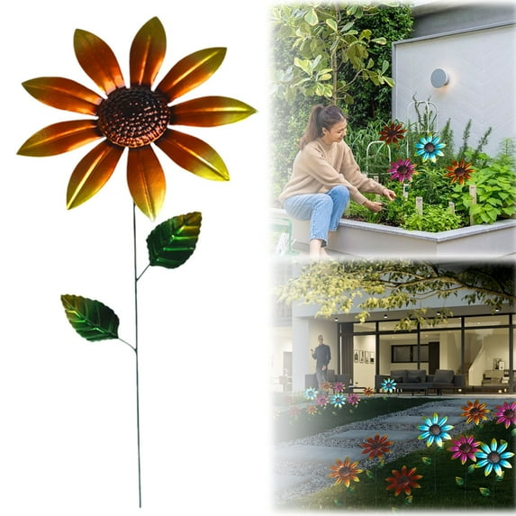 Metal Flowers for Outside Sunflower Decor 18.1in Decorative Garden Stakes Garden Stakes for Garden Yard Decor Lawn Ornaments Metal Yard Art Metal Garden Stakes Garden Ornaments Yard Stakes Orange