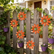 Metal Flowers Wall Art Decor,Metal Daisy Flower Decoration Hanging Sculpture,Wall Art Gift for Christmas Outside Outdoor Backyard Garden Lawn Balcony (Orange)
