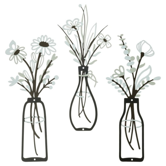 Metal Flowers Wall Arts Metal Vase Wall Art,Rustic Farmhouse Decor Colorful 14"*6 in Floral Decor