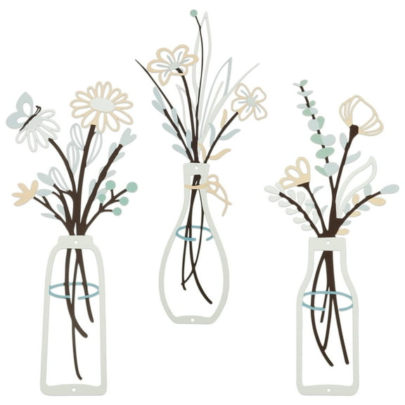 Metal Flowers Wall Arts Metal Vase Wall Art,Rustic Farmhouse Decor Colorful 14"*6 in Floral Decor