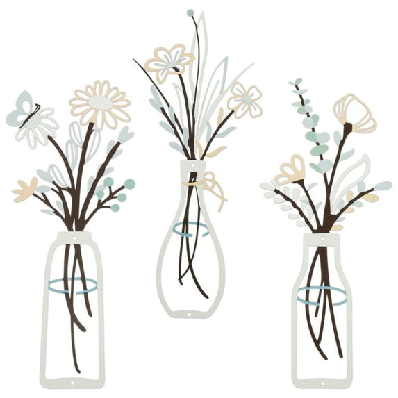 Metal Flowers Wall Arts Metal Vase Wall Art,Rustic Farmhouse Decor Colorful 14x6 in Floral Decor