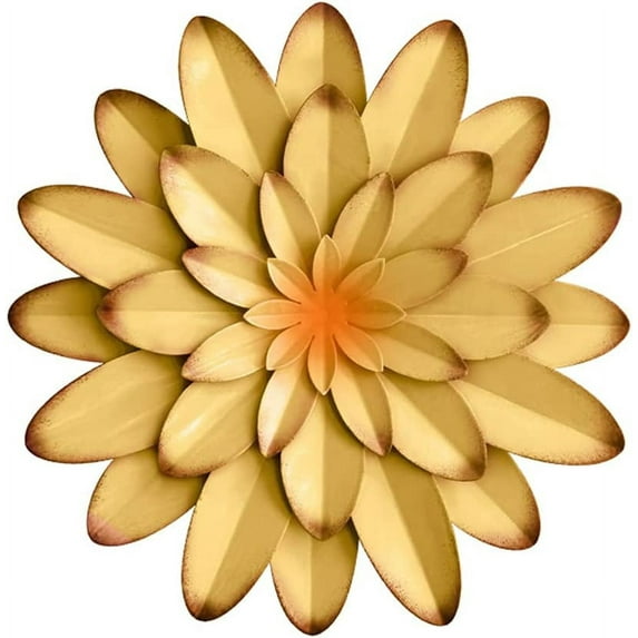 Metal Flowers Wall Decor Indoor Outdoor Metal Wall Art for Farmhouse Home Living Room Bedroom Bathroom Garden Decor – 12 Inch - Yellow