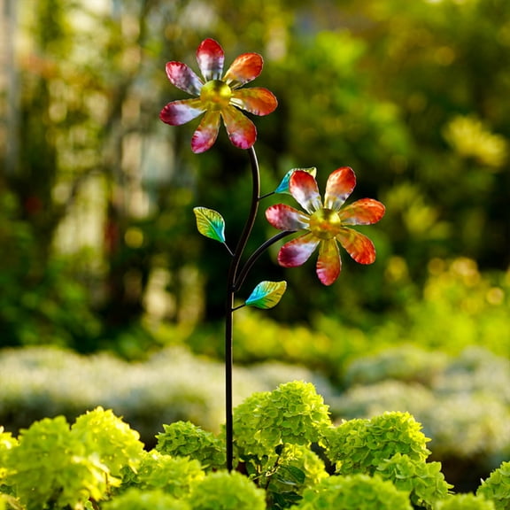 Metal Flowers Wind Spinners Outdoor, Pinwheel Decorative Garden Stakes, Metal Small Wind Spinner for Yard and Garden Decor Pink