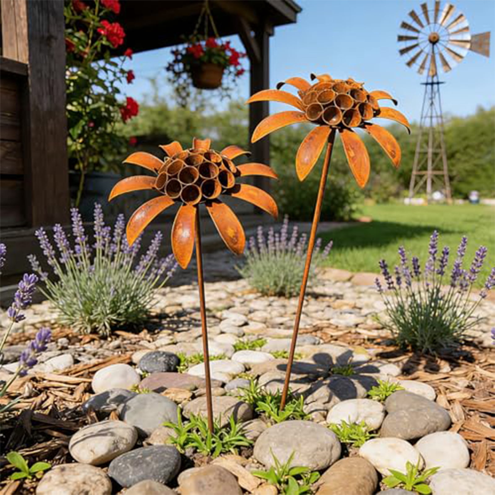 Metal Flowers for Outside, Decorative Garden Stakes, Flower Bed Decorations Outdoor, Metal Garden Flowers Sculpture for Lawn Porch Pathway Patio