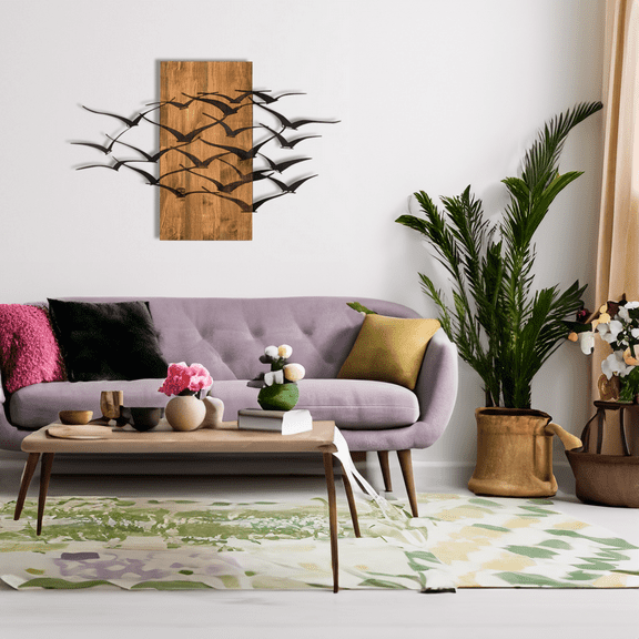 Metal Flying Birds On Wooden Frame