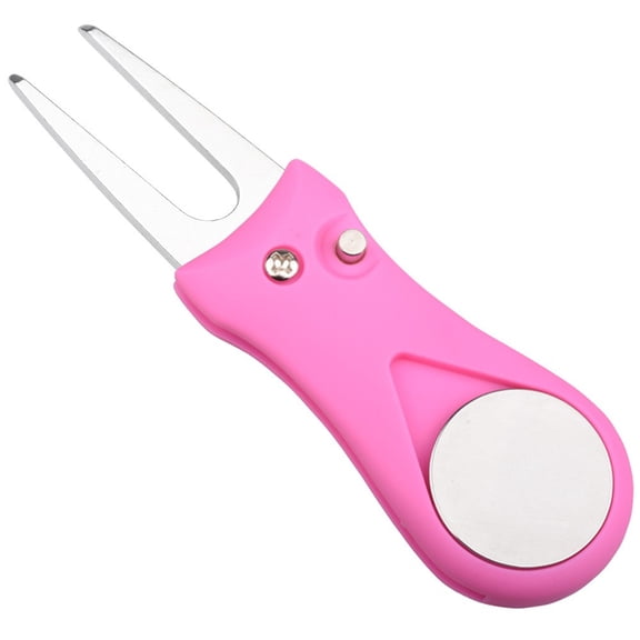 Metal Foldable Golf Divot Tool with Pop-up Button and Magnetic Ball Marker