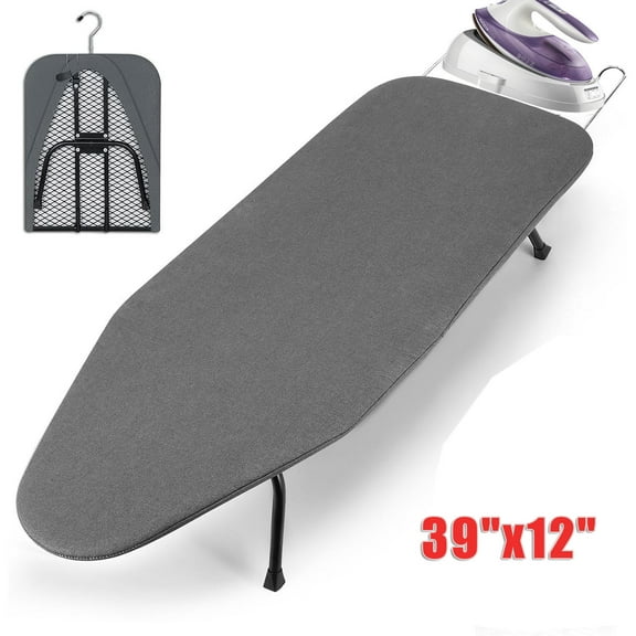 Metal Foldable Tabletop Ironing Board with Iron Rest, Portable Ironing Board Small with Heat Resistant Cover, Mini Iron Board for Small Space and Travel, 39"x12", Gray