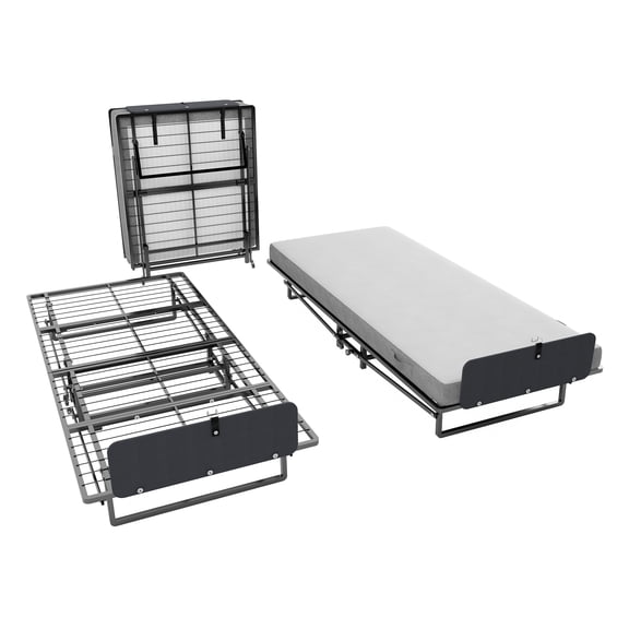 Metal Folding Bed Frame with Pocket Foam Mattress, 4 Castors for Easy Storage & Mobility