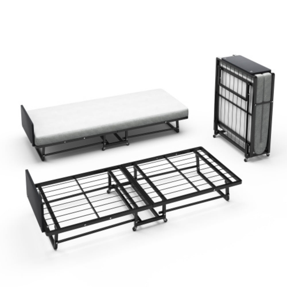 Metal Folding Bed with Cushion, Easy Storage
