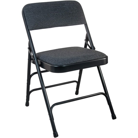 Metal Folding Chair with Padded Fabric Seat, Grey Heavy Duty Foldable Event Chair, 1 Inch Thick Cushioned Portable Chair for Office Wedding Party Home Use