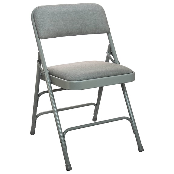 Metal Folding Chair with Padded Fabric Seat, Grey Heavy Duty Foldable Event Chair, 1 Inch Thick Cushioned Portable Chair for Office Wedding Party Home Use