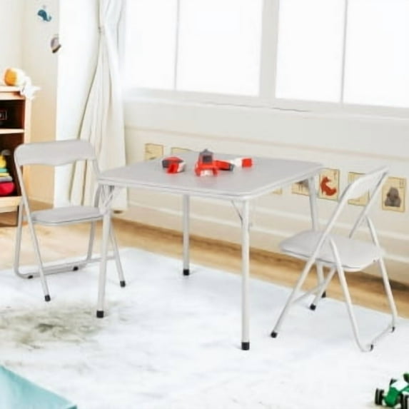 Metal Folding Chairs and Table, Leather Padded Folding Chairs with Comfortable Cushion and Durable Steel Frame, Upholstered Children's Activity Table Set for Eating, Reading, Playing