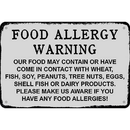 Metal Food Allergy Warning Vintage Tin Sign - 12×8 Inches, Funny Art Wall Decor, Home Man Cave Bedroom Bar Bathroom Decor