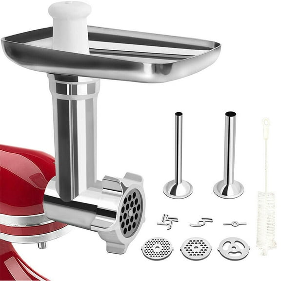 Orino Meat Grinder Attachment for KitchenAid Stand Mixers, Accessories Included 2 Sausage Stuffer Tubes and 4 Grinding Plates, Metal Food Grinder Accessories