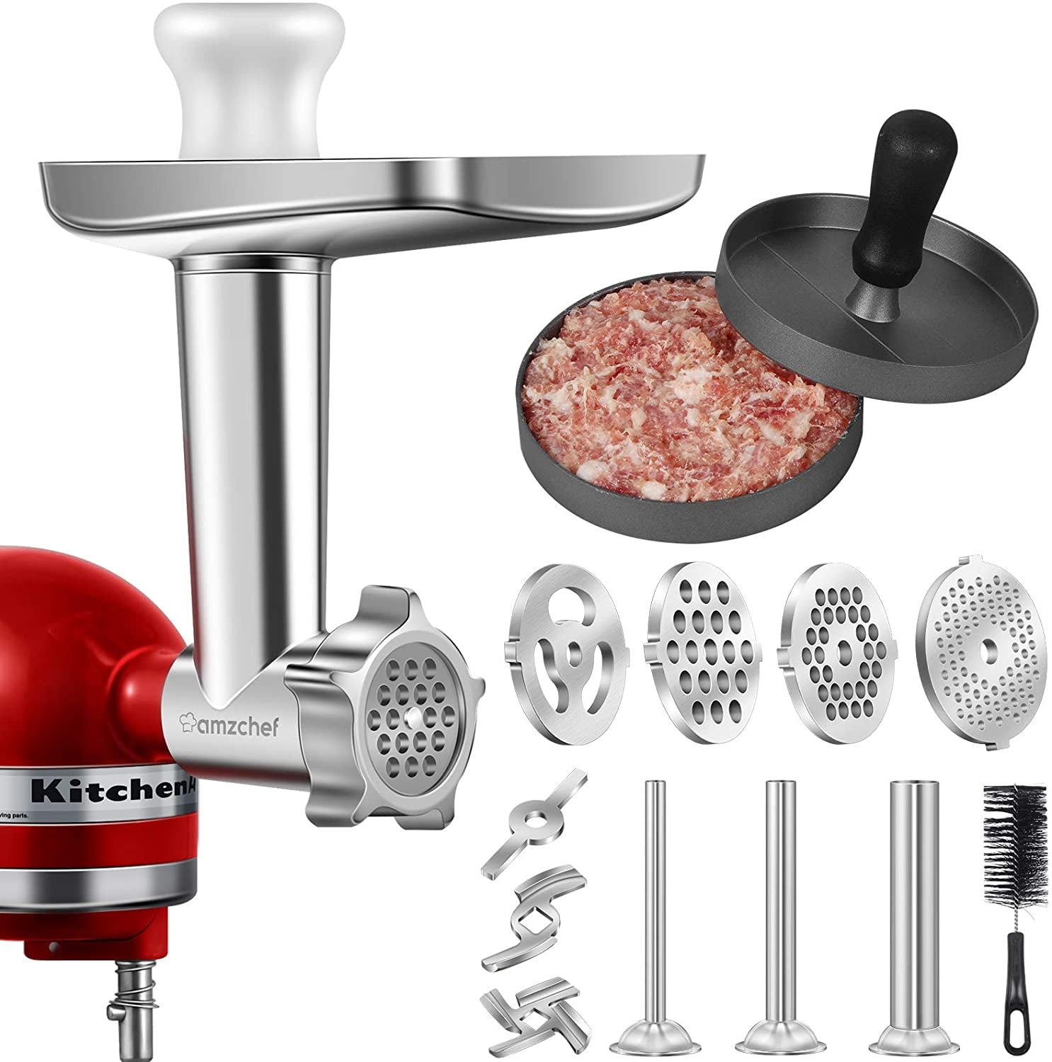 Stainless Steel Food Grinder Attachment fit KitchenAid Stand Mixers  Including Sausage Stuffer, Perfect Attachment for KitchenAid Mixers 