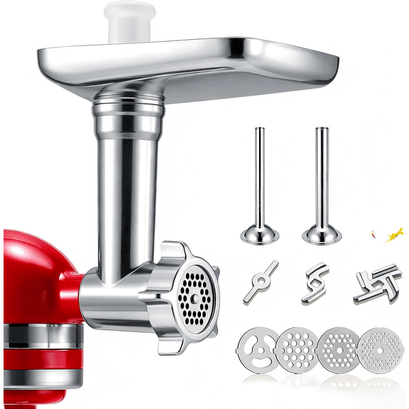 Metal Food Grinder Attachments for KitchenAid Stand Mixers, Meat Grinder, Sausage Stuffer, Perfect Mixer Attachment for KitchenAid Mixers, Silver(Machine/Mixer Not Included)