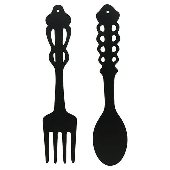 Metal Fork Spoon Wall Decor - Farmhouse Sculpture for Kitchen, Dining Room & Rustic Home Decor | Hanging Art, Vintage Style, Decorative Accent for Country Themed Interiors(Black)