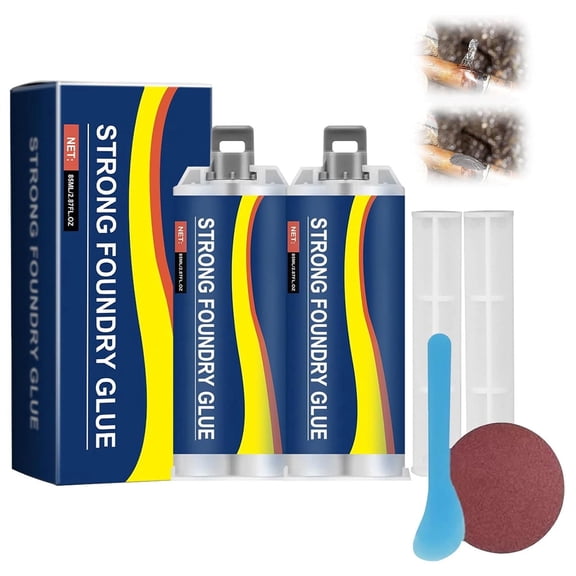 Metal Foundry Glue Set, High Temperature Resistant Metal Repair Glue, with Push Rod, Scraper, Sandpaper, for Steel, Iron, Aluminum, Plastic Crack Repair (2Pcs)