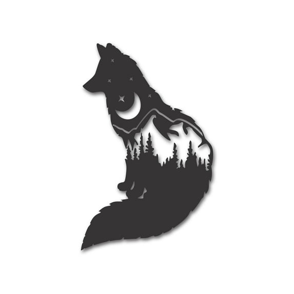 Metal Fox Mountain Wall Art | Metal Rustic Fox Mountain Landscape 36