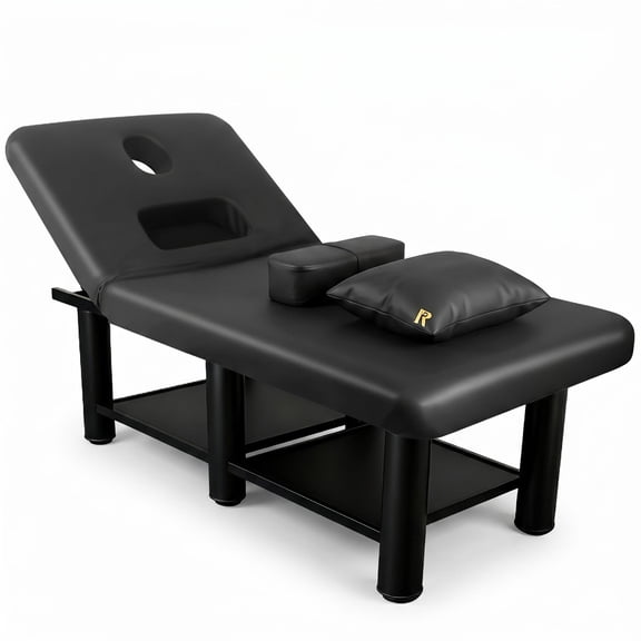 Metal Frame 1150 lbs Massage Table, 31.5"Wx75"L 0-45 Adjustable Backrest Massage Bed, Stationary Tattoo Bed with Storage, PU Leather Treatment Table for Tattoo Treatment