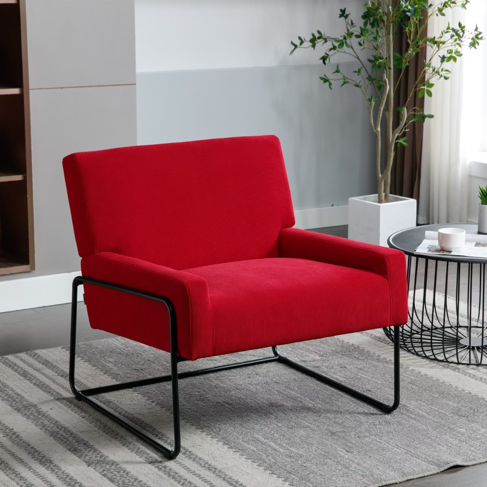 Metal Frame Accent Chair, Velvet Upholstered Armchair with Thickend