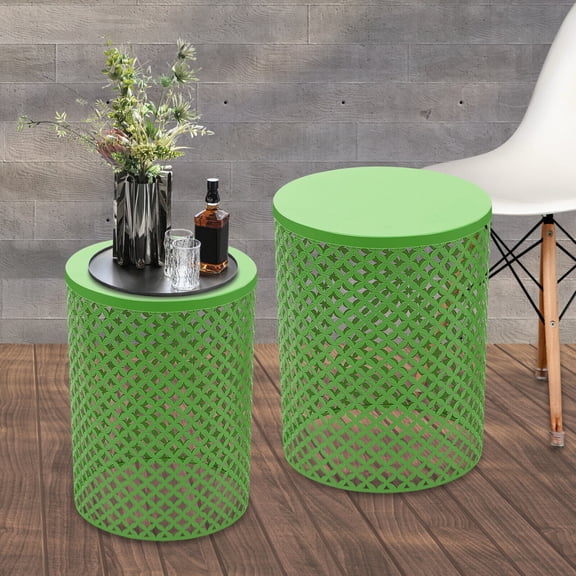 2-Pack Green Iron Side Table Set Modern Indoor Outdoor Accent Tables for Garden, Balcony, Living Room, Patio