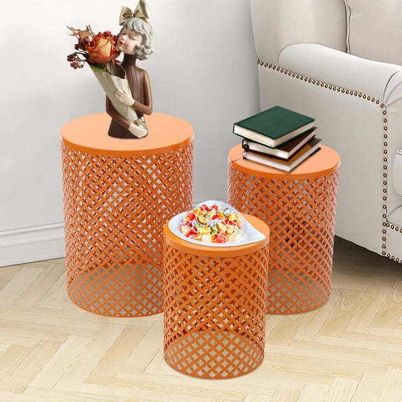 Metal Frame Accent Table, Orange Modern End Table 3*Side Tables Modern Orange Iron Outdoor Side Table