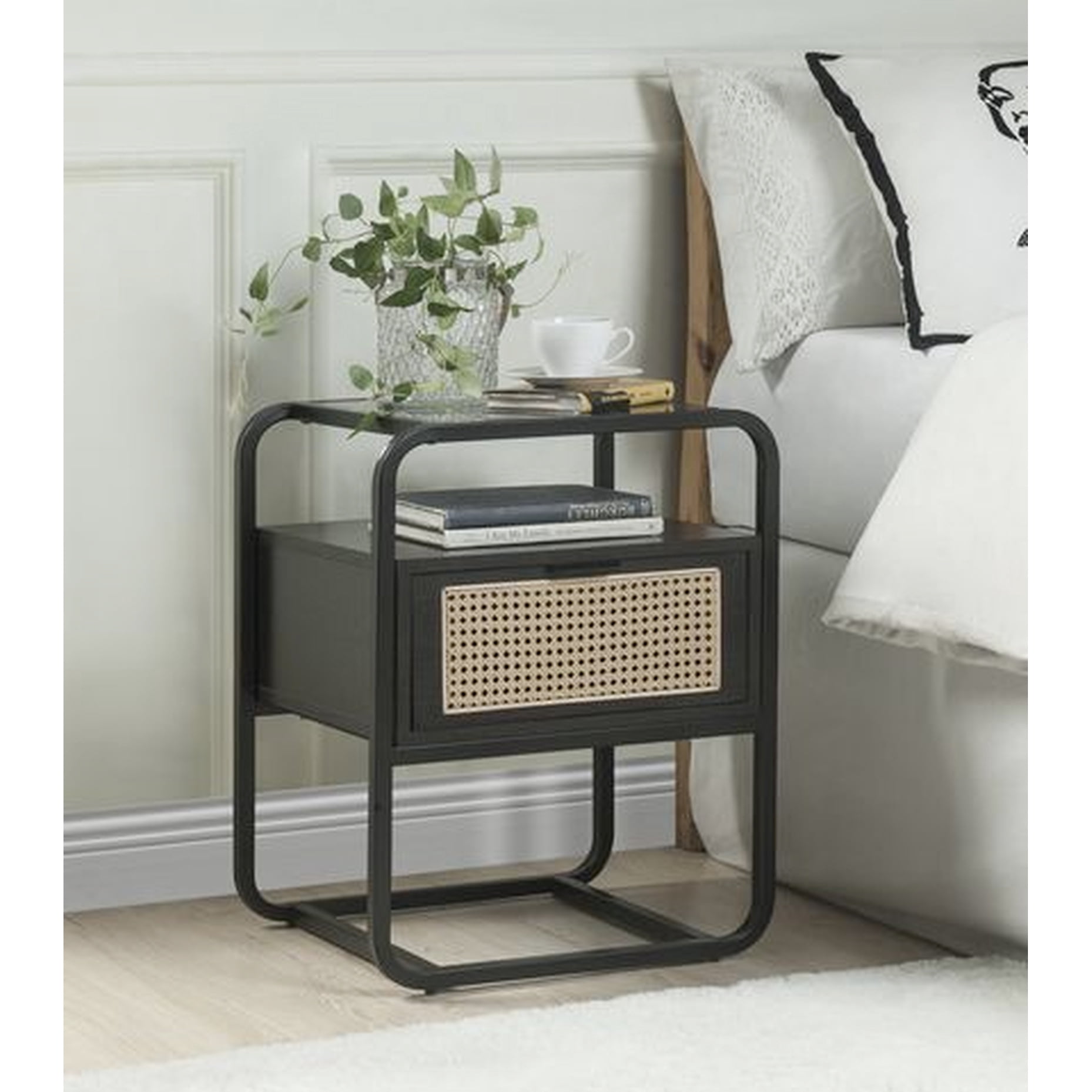 Metal Frame Accent Table With Insert For Black Tempered Glass Top And ...