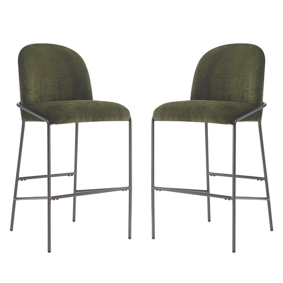 Metal Frame Bar Stools Set Of 2 With Curved Backrest Soft Fabric Seat Anti-Slip Footrests For Kitchen Island Home Bar