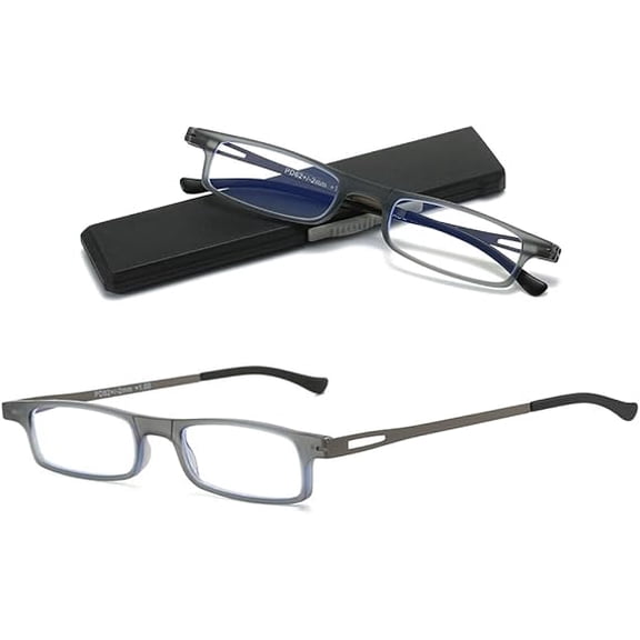 Metal Frame Blue Light Blocking Reading Glasses For Office Computer Electronic Device Use Ultra Thin Lightweight Portable Readers With Slide Storage Case