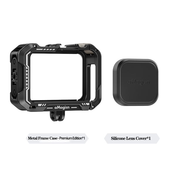 Metal Frame Case for GoPro Hero 13/12/11/10/9 – Aluminum Alloy Protective Cage with Dual Cold Shoes, Vertical/Horizontal Mount, Scratch-Proof Interior & Lens Protective Cover