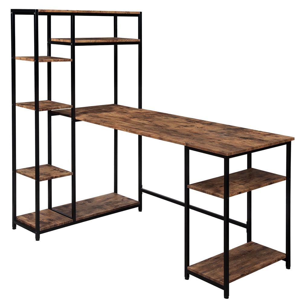 Metal Frame Computer Desk With Multiple Storage Shelves Modern Large metal-frame-computer-desk-with-multiple-storage-shelves-modern-large
