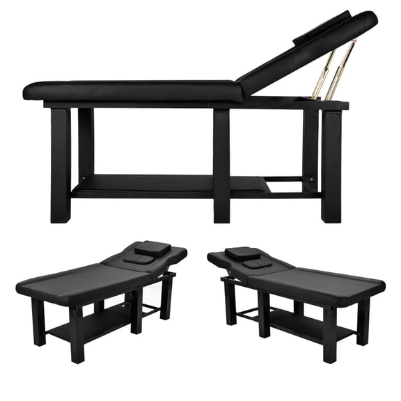 Metal-Frame Massage Table, 27.5'' W × 72.8'' L PU Leather Stationary Massage Table for Physical Therapy, Barbe, and Beauty Salons(Black)