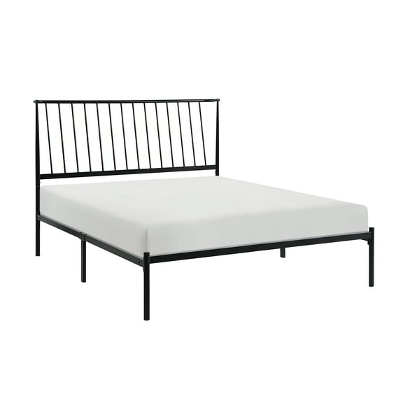 Metal Frame Queen Platform Bed Black Finish Angle Headboard Bedroom Furniture 1pc