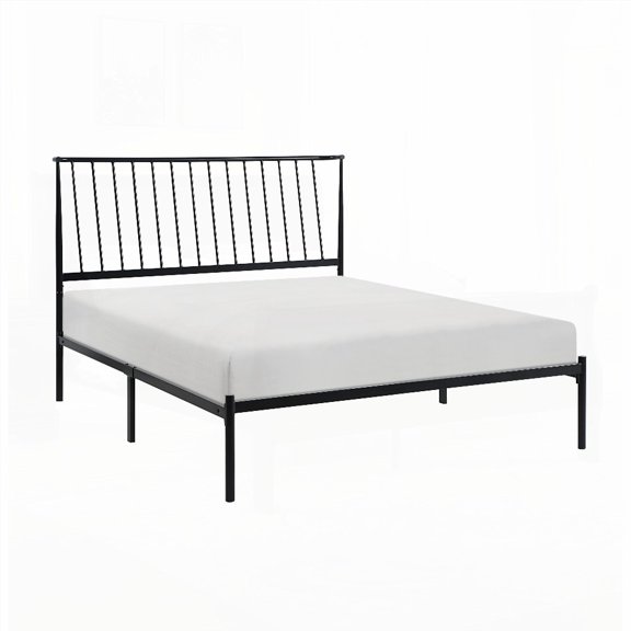 Queen Size Metal Platform Bed with Black Finish, No Box Spring Needed, for Bedroom