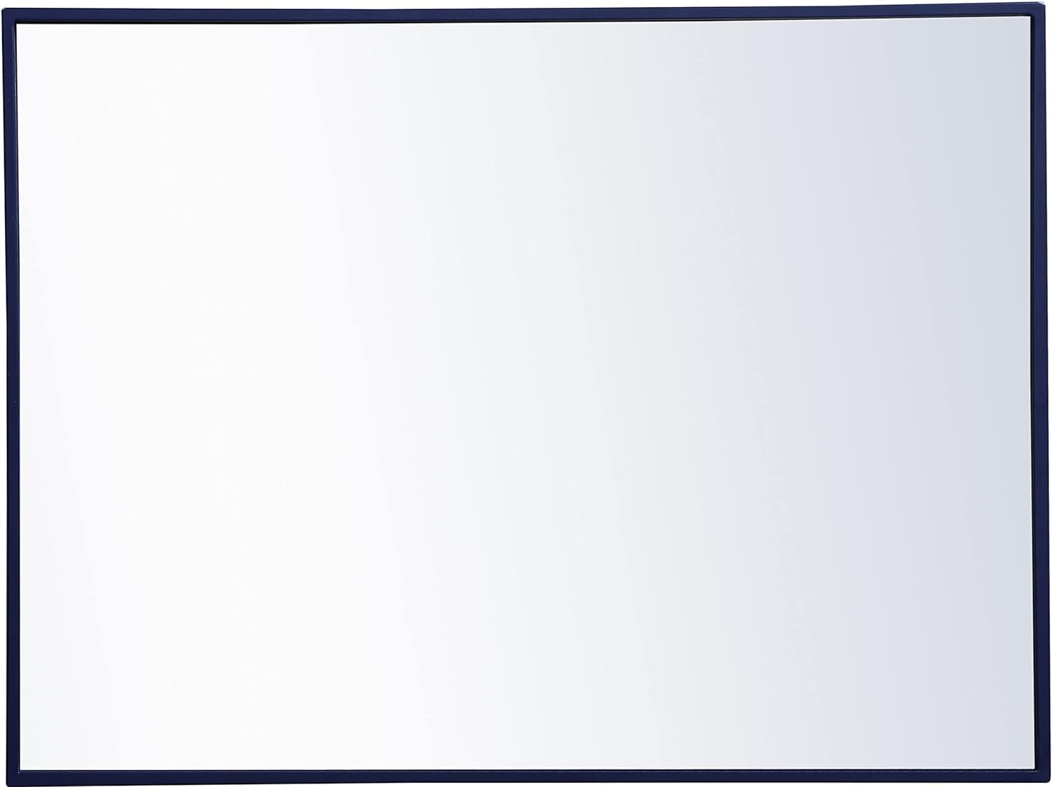 Contemporary Blue Wood Rectangular Wall Mirror 24x32 Inch