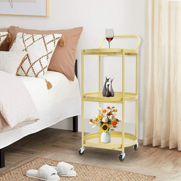 Metal Frame Serving Cart for Kitchen, 80*45*12cm Rolling Bar Cart, Mobile Storage Cart
