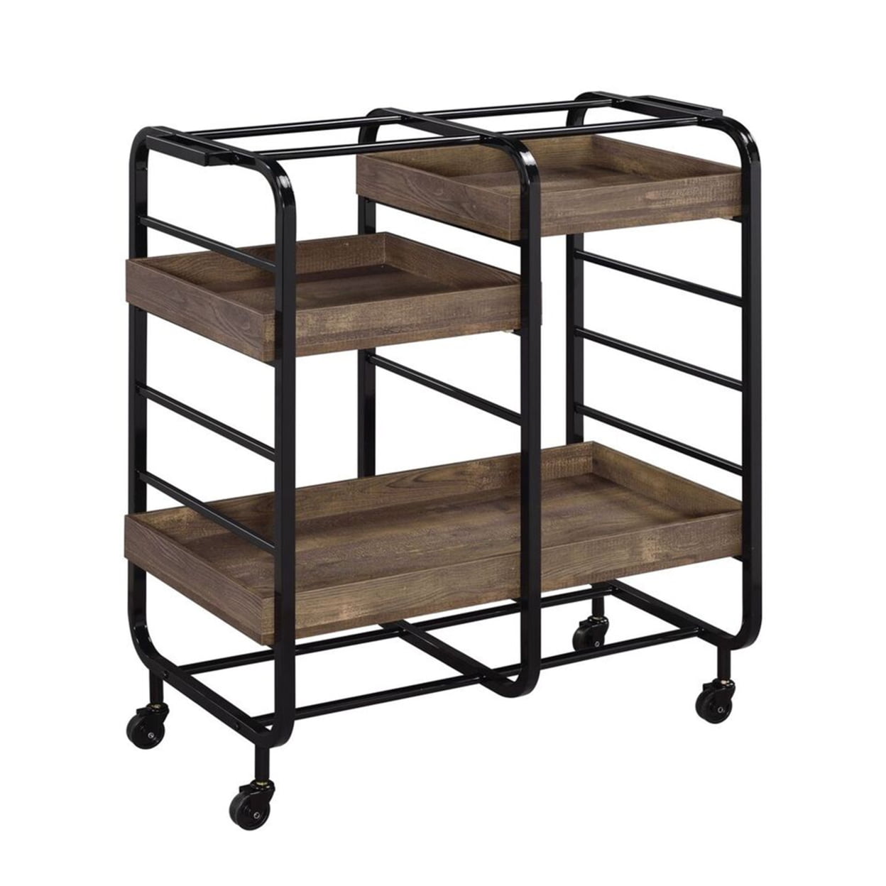 Metal Frame Serving Cart with Adjustable Compartments, Oak Brown and Black main image 0