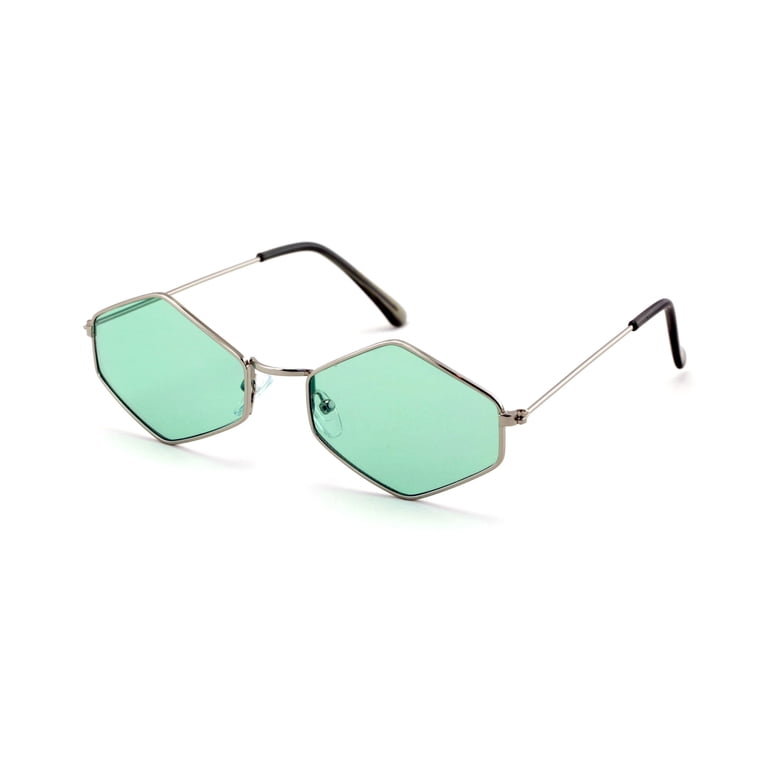 Metal Frame Slim Temple Color Lens Hexagon Sunglasses Rock  display picture 1