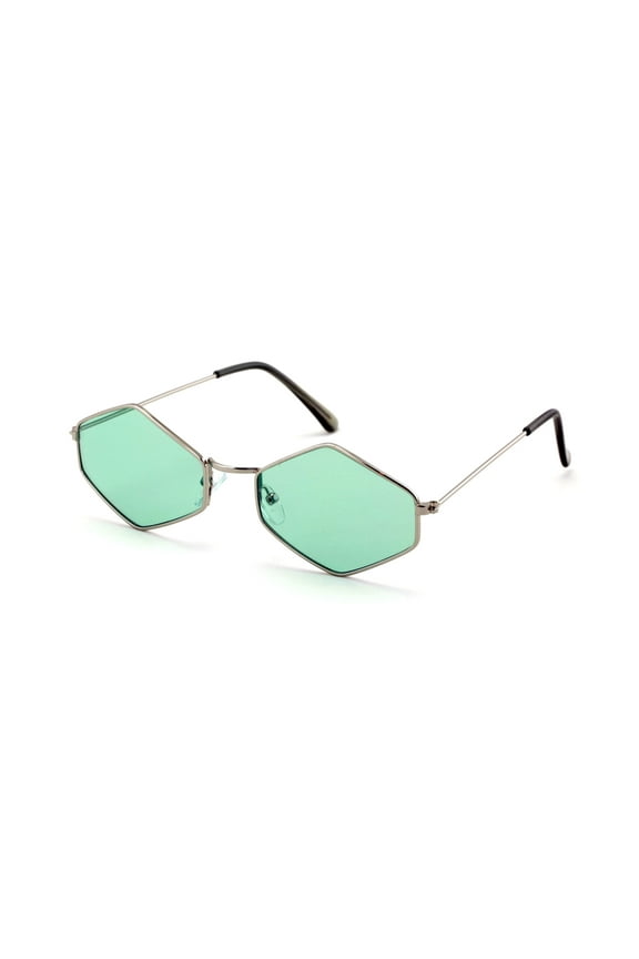 Metal Frame Slim Temple Color Lens Hexagon Sunglasses Rock and Roll
