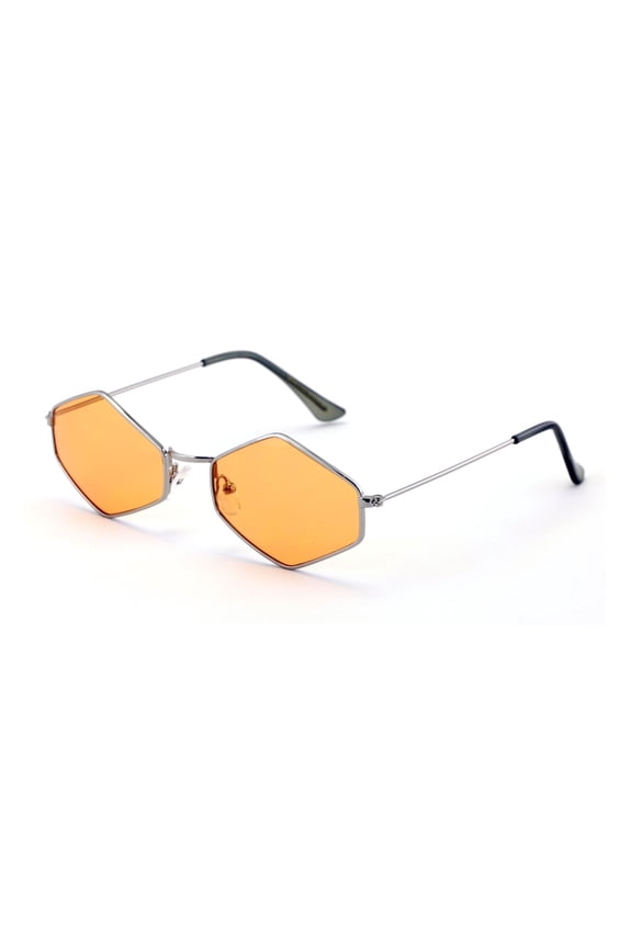 Metal Frame Slim Temple Color Lens Hexagon Sunglasses Rock and Roll