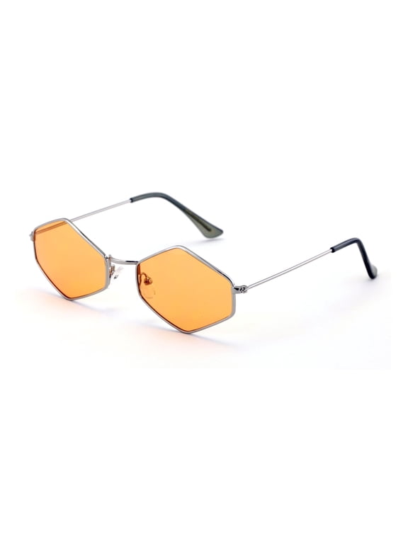 Metal Frame Slim Temple Color Lens Hexagon Sunglasses Rock and Roll