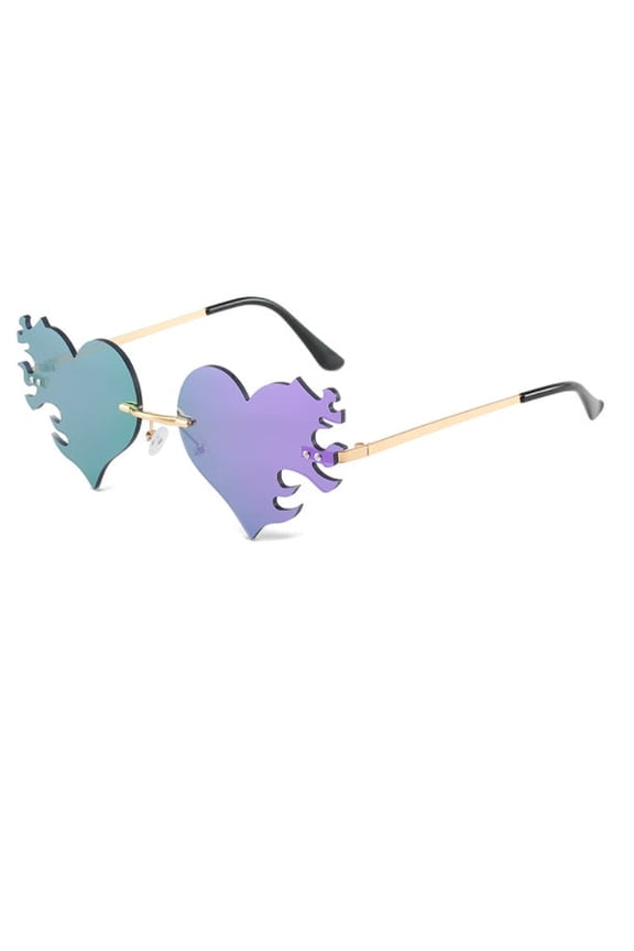 Metal Frame Sunglasses HD Lenses Eye Protection Trendy Heart Fire Design Universal Fit Sunglasses for Women and Men