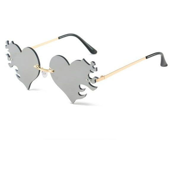 Metal Frame Sunglasses HD Lenses Eye Protection Trendy Heart Fire Design Universal Fit Sunglasses for Women and Men
