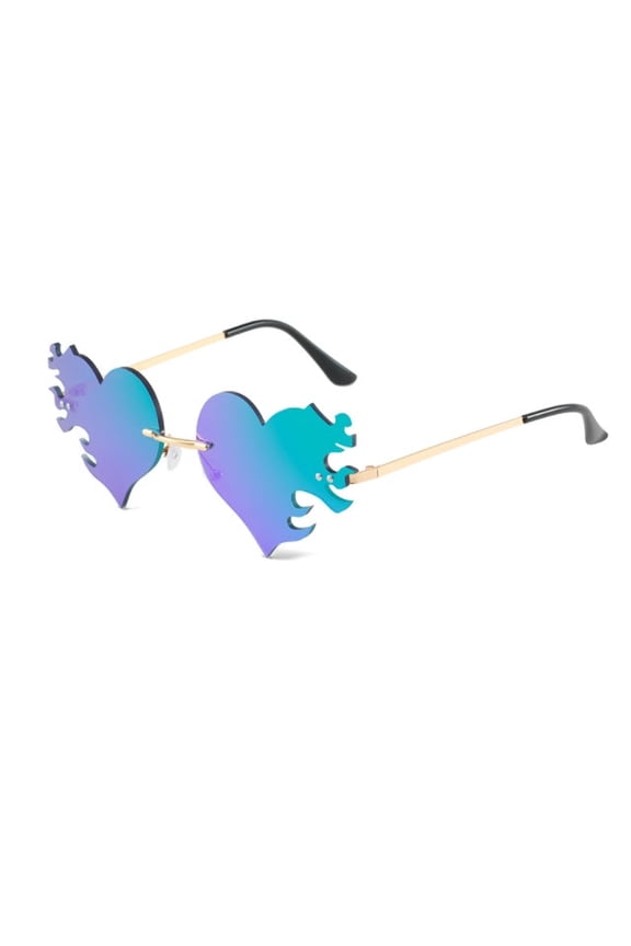 Metal Frame Sunglasses HD Lenses Eye Protection Trendy Heart Fire Design Universal Fit Sunglasses for Women and Men