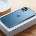 thumbnail image 1 of Metal Frame Translucent Frosted PC Back Plate Case for iPhone 16 Plus with Metal Camera Protection Frame Shockproof Protective Rugged Anti-fall Ultra Slim Back Cover Case For iPhone 16 Plus,Blue, 1 of 10