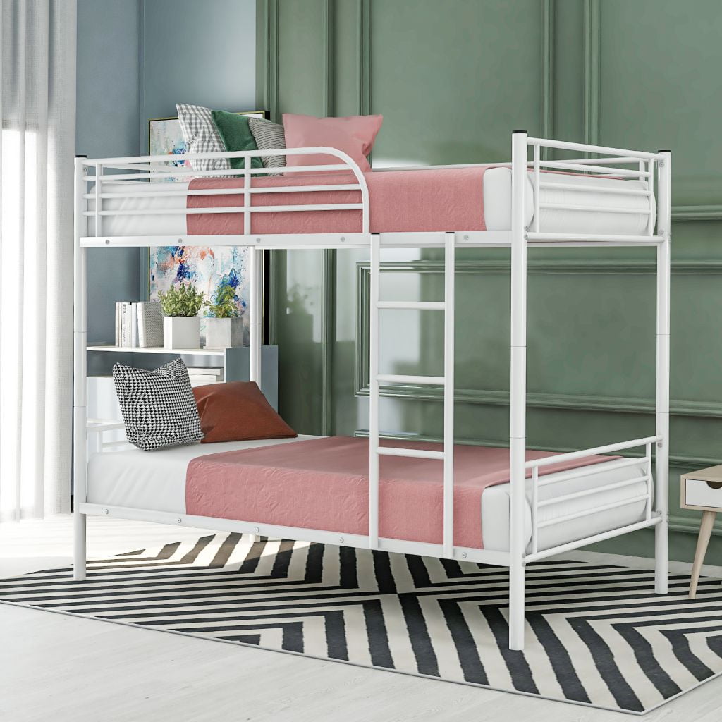 Metal Frame Twin Bunk Bed, TwinOverTwin Bunk Bed with Safety Guard