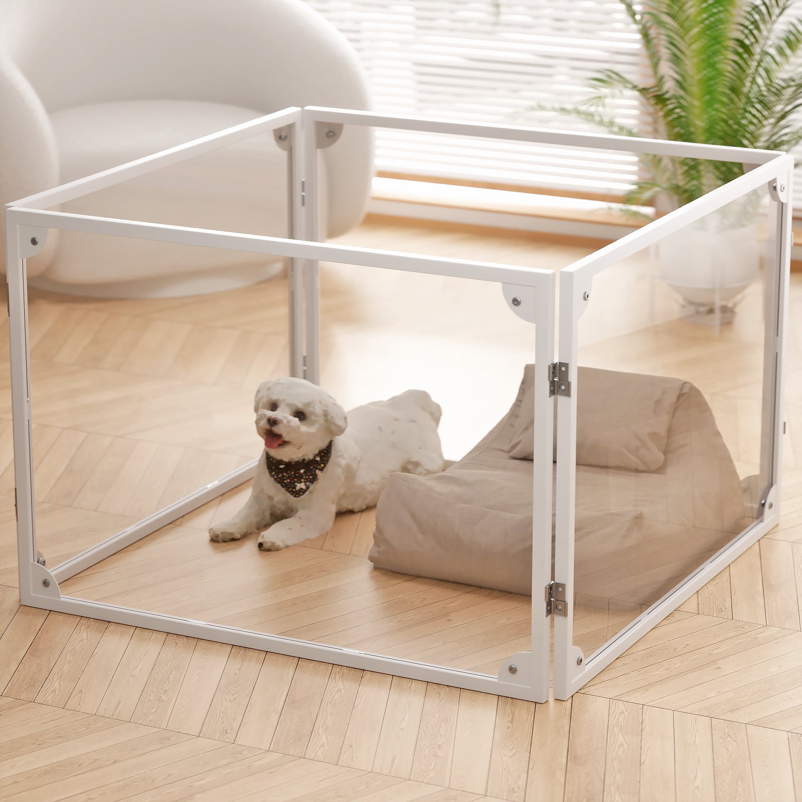 Metal-Framed Acrylic Playpen for Indoor Use, Designed for Puppies And Small Dogs, Measuring 24 Inches with 4 Panels in Black