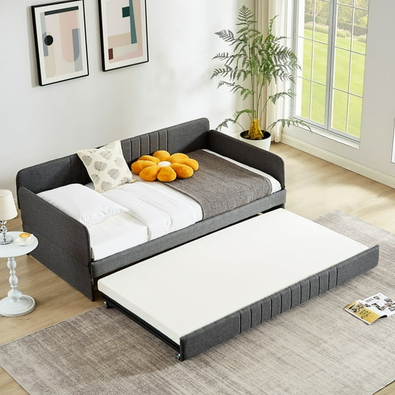 Metal Framed Grey Twin Daybed With Trundle, Comfortable Bed For A Small Living Space